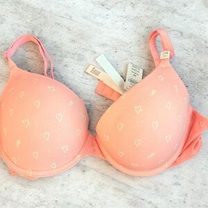 PINK Victoria's Secret Coral Pink Heart-Print T-Shirt Bra